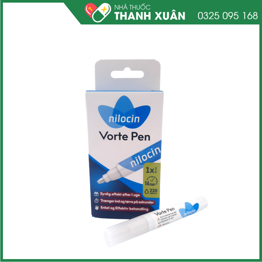 Nilocin Vorte Pen - Điều trị mụn cóc, mụn cơm ở bàn tay, bàn chân, cánh tay và chân